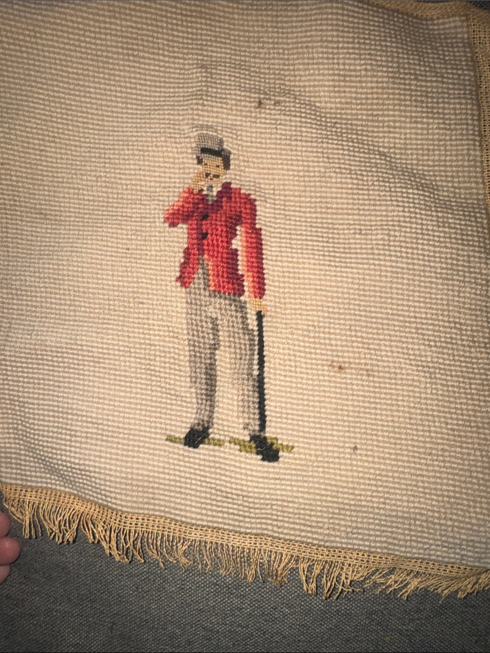 Vintage Victorian Gentleman Needlepoint Tapestry Panel Handcrafted Dapper Dandy